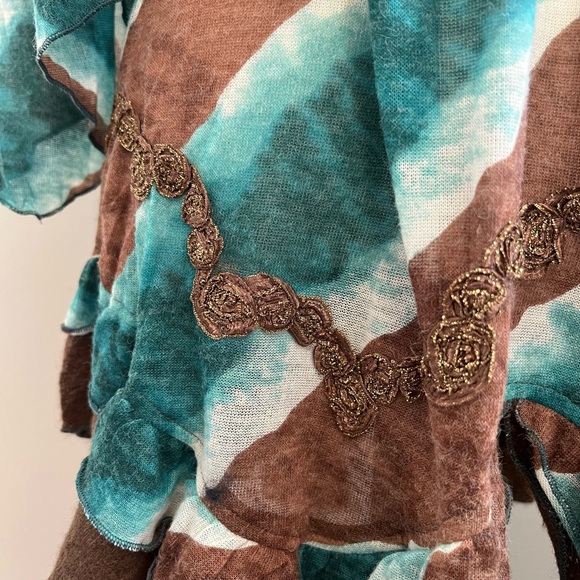 Brown and Teal Ruffled Cardigan - Picture 3 of 6